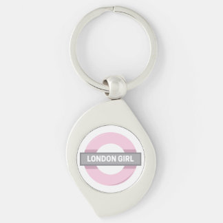 London Girl Underground Tube Sign Keychain Swirl Silverfärgad Nyckelring
