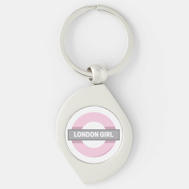 London Girl Underground Tube Sign Keychain Swirl Silverfärgad Nyckelring (Framsidan)