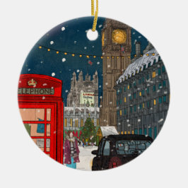 London God natt, Cityscape Retro-inspirerat Julgransprydnad Keramik
