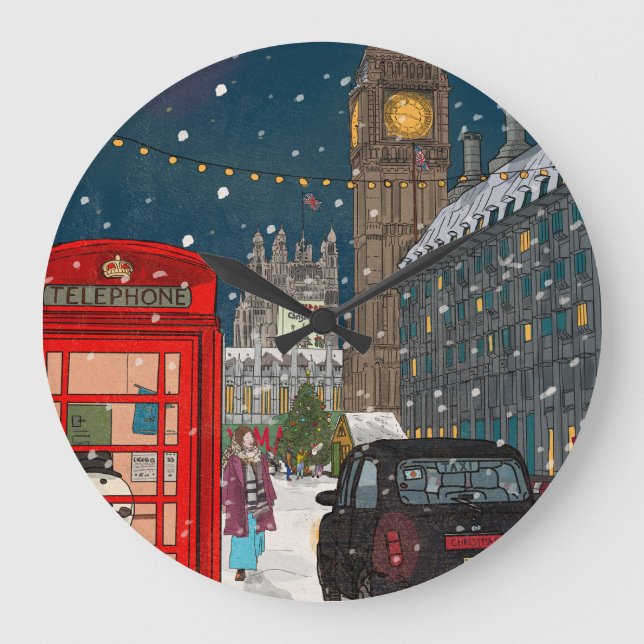 London God natt, Cityscape Retro-inspirerat Stor Klocka (Framsida)