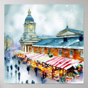 London-Greenwichmarknaden i Snö (A),Vattenfärg Poster