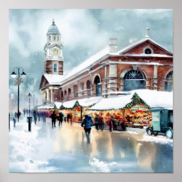 London-Greenwichmarknaden i Snö (B),Vattenfärg Poster