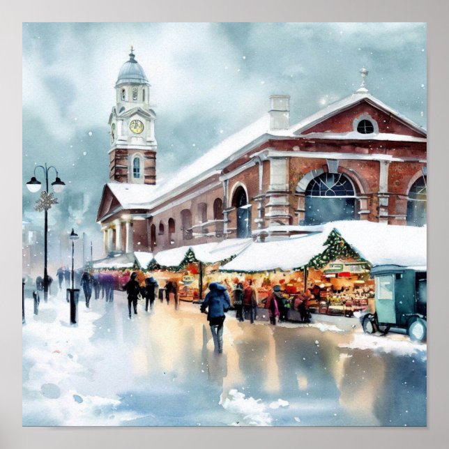 London-Greenwichmarknaden i Snö (B),Vattenfärg Poster (Framsidan)