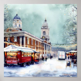 London-Greenwichmarknaden i Snö (C),Vattenfärg Poster