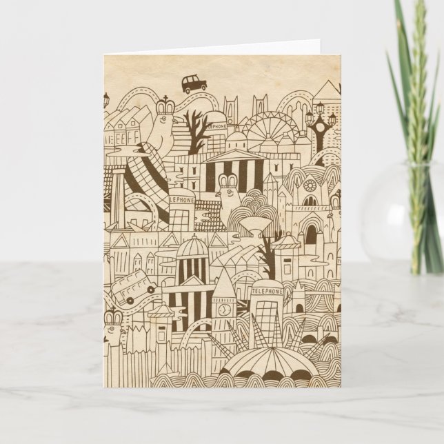 London Hand plockade på gammal Papper Kort (Framsida)