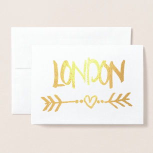 London Heart Arrow Gold Foil Elegant Typography Folierat Kort