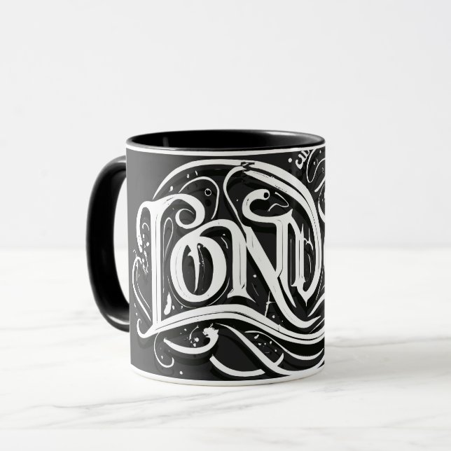London Heavy Metall Calligraphy - London Metalhead Mugg (Framsida vänster)