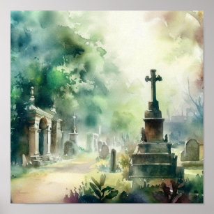London-Highland Cemetery (C), Watercolor Poster