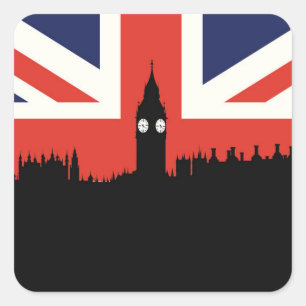 London horisont den brittiska flagga fyrkantigt klistermärke
