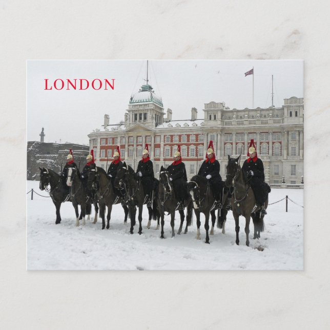 London Household Cavalry i snö vykort (Framsida)