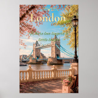 London I Blom Tower Bridge Vår Scenisk Konst Poster