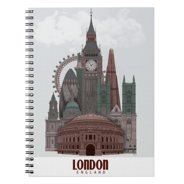 London i Clouds Red and Grönt Anteckningsbok (Framsidan)