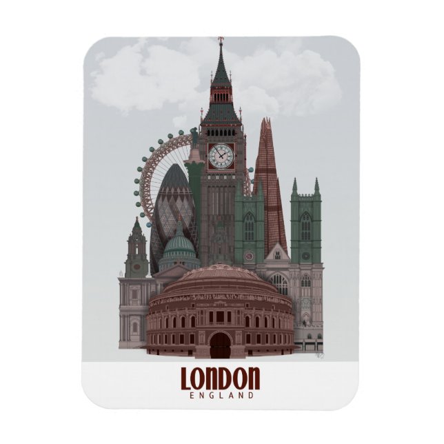 London i Clouds Red and Grönt Magnet (Vertikal)