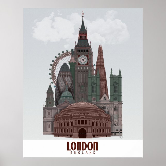 London i Clouds Red and Grönt Poster (Framsidan)
