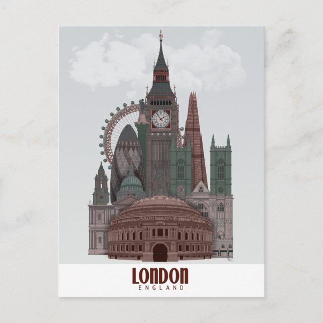 London i Clouds Red and Grönt Vykort (Framsida)