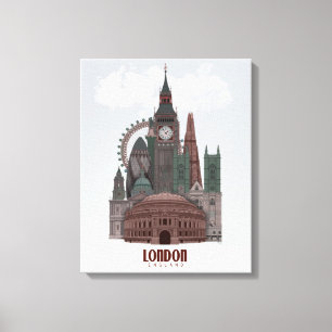 London i Clouds Red och Grönt Canvastryck