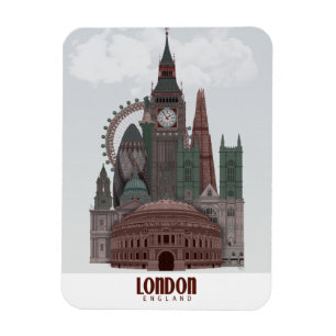 London i Clouds Red och Grönt Magnet