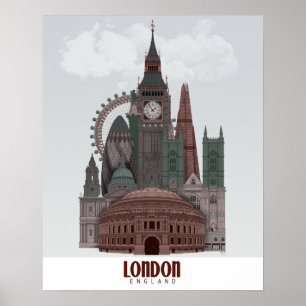 London i Clouds Red och Grönt Poster
