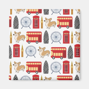 London Icon och Corgi Collage Mönster Magnet