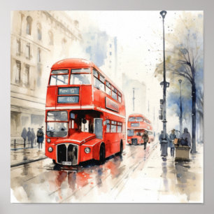 London Iconic Red Dubbla-Decker Buss, (D) Poster