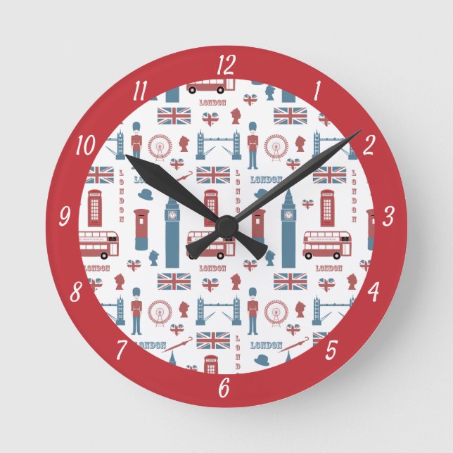 London Icons, Big Ben, England Flagga, Dubbla Deck Rund Klocka (Framsida)
