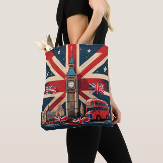 London-ikoner med Union Jack och Big Ben Tygkasse