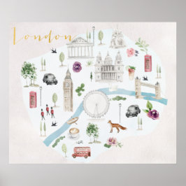 London Illustrated Watercolor Wall Art Poster