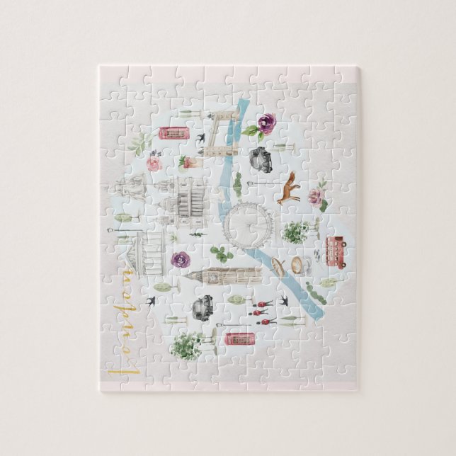 London Illustrated Watercolor Wall Art Pussel (Vertikal)