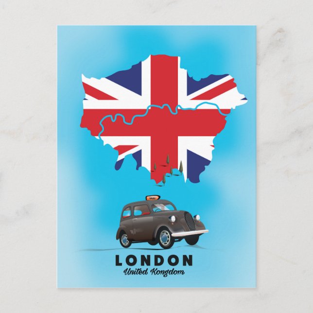 London Illustrerad kart-resa affisch Vykort (Framsida)