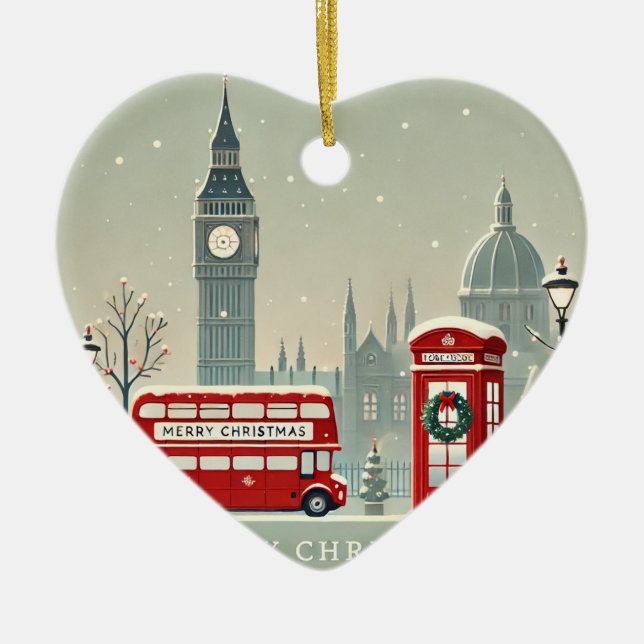 London-jul | Big Ben & Festive London Julgransprydnad Keramik (Framsidan)
