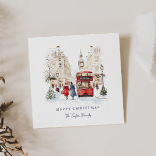 London Jul Watercolor City Scene Julkort