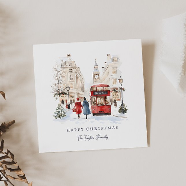 London Jul Watercolor City Scene Julkort (Skapare uppladdad)