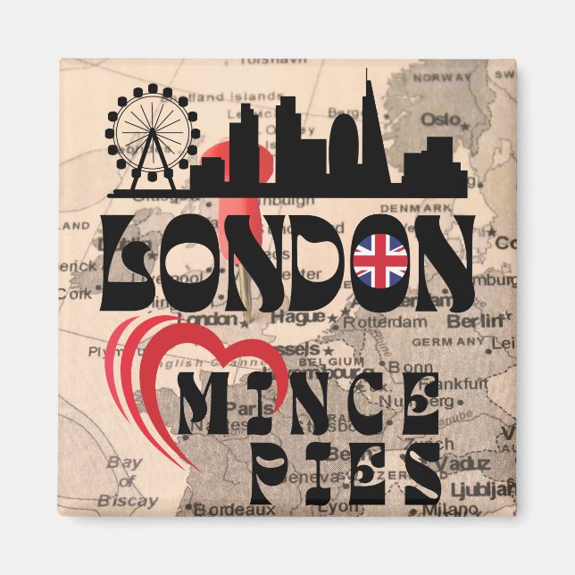 London Kärlek Mince Paj Cityscape Magnet (Framsidan)