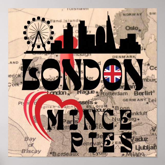 London Kärlek Mince Paj Cityscape Poster (Framsidan)