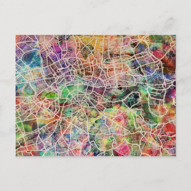 London Karta Art Watercolor Vykort (Framsida)