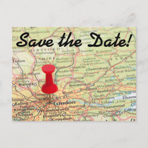 London Karta Pin Save Date Meddelande Vykort