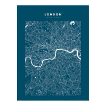 London Karta Print, Poster Papper Mörk blått