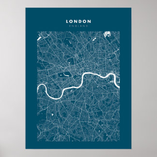 London Karta Print, Poster Papper Mörk blått