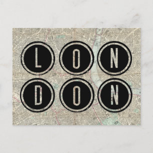 London Karta Typography Vykort