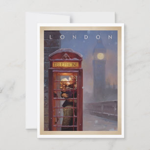 London, Kyss i en telefonkiosk Retroinspirerad Vykort