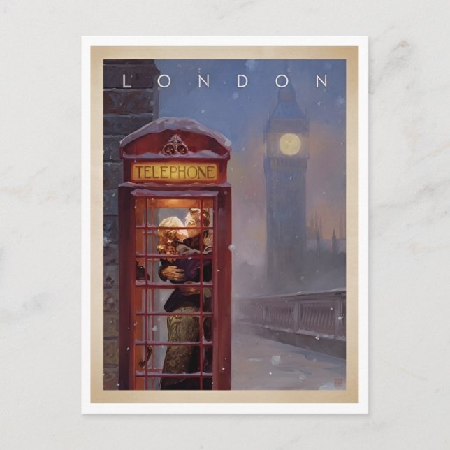 London, Kyss i en telefonkiosk Retroinspirerad Vykort (Framsida)
