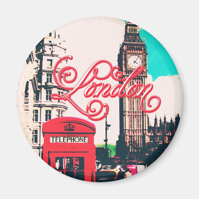 London Landmark Vintage Photo Magnet (Framsidan)