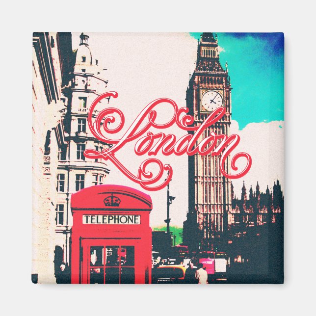 London Landmark Vintage Photo Magnet (Framsidan)