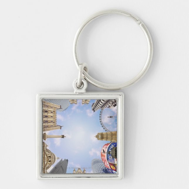 London Landmarks Fyrkantig Silverfärgad Nyckelring (Framsidan)