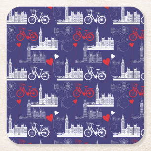 London Landmarks Mönster Underlägg Papper Kvadrat