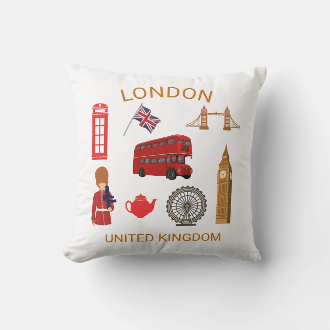 London Landmarks Travel-ThLED Print Kudde (Framsida)
