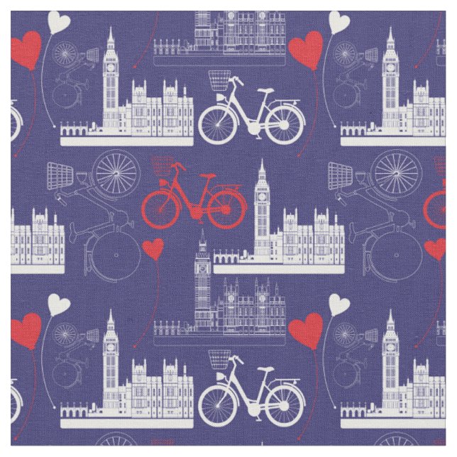 London Landmarksmönster Tyg (Närbild)