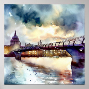 London - Londons Millennium Bridge (A), Watercolor Poster