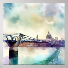 London - Londons Millennium Bridge (D), Watercolor Poster