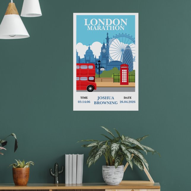 London Marathon Personlig Retroaffisch Print Poster (Vardagsrum 1)